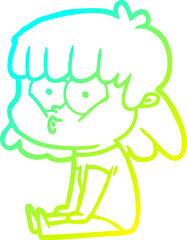 cold gradient line drawing cartoon whistling girl