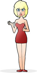 cartoon confused woman in cocktail dress