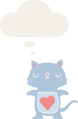 cute cartoon cat and thought bubble in retro style