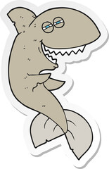 sticker of a cartoon laughing shark