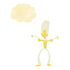 cartoon funny robot with thought bubble