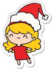 christmas sticker cartoon of kawaii girl