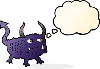 cartoon little demon with thought bubble