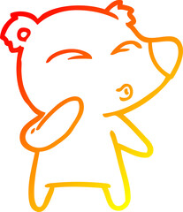 warm gradient line drawing cartoon whistling bear
