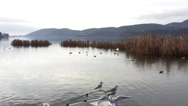Aerial view the city of Kastoria and Lake Orestiada in northern Greek