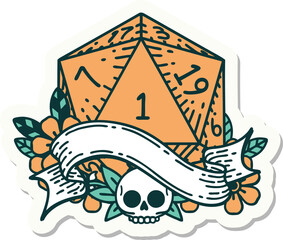 natural one d20 dice roll sticker