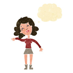 cartoon woman only joking with thought bubble