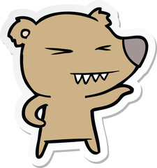 sticker of a angry bear cartoon