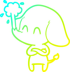 cold gradient line drawing cute cartoon elephant spouting water