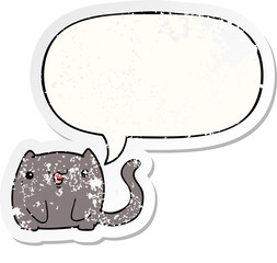 cartoon cat and speech bubble distressed sticker