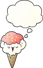 cartoon ice cream and thought bubble in smooth gradient style