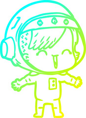 cold gradient line drawing cartoon laughing astronaut girl