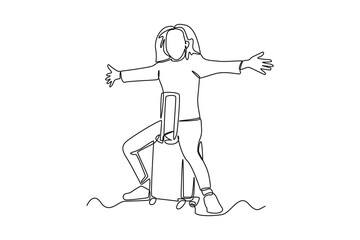 Single one line drawing traveling and tourism concept. Continuous line draw design graphic vector illustration.
