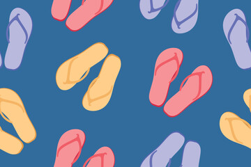 Summer flip-flop pattern. Seamless repeating background. Seamless pattern with flip-flops. Cartoon flat illustration. Vector 