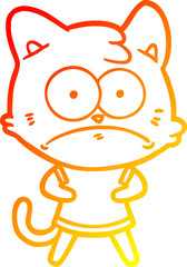 warm gradient line drawing cartoon nervous cat