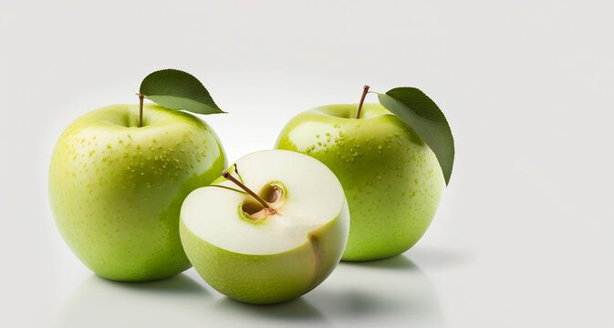 Perfect Fresh Green Apples Isolated on White Background , Created using generative AI tools.