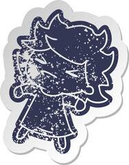 distressed old sticker of a cute kawaii girl
