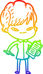 rainbow gradient line drawing cartoon happy woman