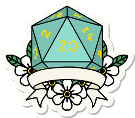 natural 20 critical hit D20 dice roll sticker
