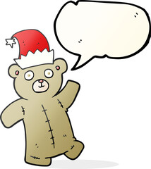 speech bubble cartoon teddy bear wearing christmas hat
