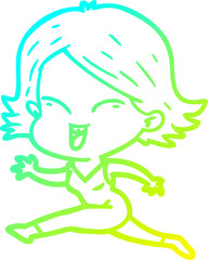 cold gradient line drawing happy cartoon girl