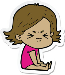 sticker of a cartoon angry girl