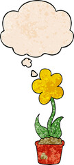 cute cartoon flower and thought bubble in grunge texture pattern style
