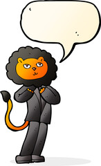 cartoon lion businessman with speech bubble
