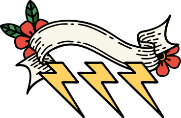 tattoo with banner of lightning  bolts