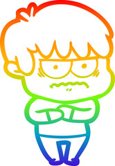 rainbow gradient line drawing annoyed cartoon boy