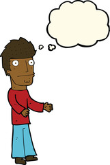 cartoon confused man with thought bubble