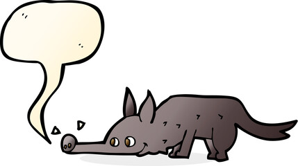cartoon dog sniffing floor with speech bubble