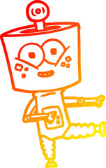 warm gradient line drawing happy cartoon robot dancing