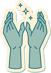 tattoo style sticker of reaching hands