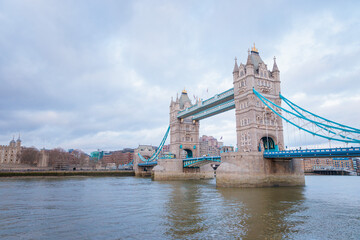 tower bridge in london at evening, cloudy daytime