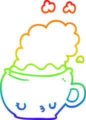 rainbow gradient line drawing cute cartoon coffee cup