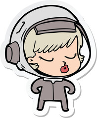 sticker of a cartoon pretty astronaut girl