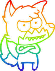 rainbow gradient line drawing cartoon grinning fox