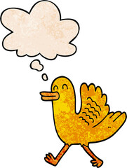 cartoon duck and thought bubble in grunge texture pattern style