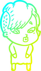 cold gradient line drawing cartoon surprised girl
