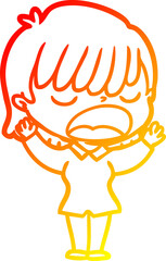 warm gradient line drawing cartoon woman talking loudly
