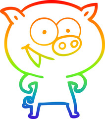 rainbow gradient line drawing cheerful pig cartoon