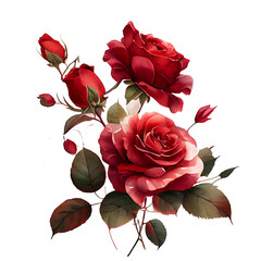 Watercolor floral bouquet composition with red roses, png transparent background, generative ai. - obrazy, fototapety, plakaty