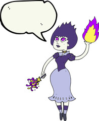 speech bubble cartoon vampire girl casting fireball