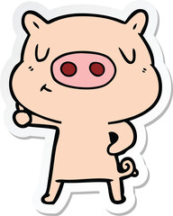 sticker of a cartoon content pig