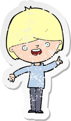 retro distressed sticker of a cartoon happy boy