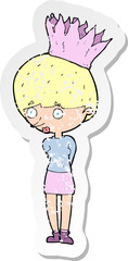 retro distressed sticker of a cartoon person wearing crown