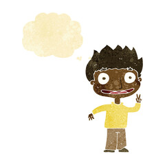 cartoon happy boy with thought bubble