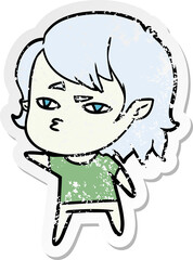 distressed sticker of a cartoon vampire girl