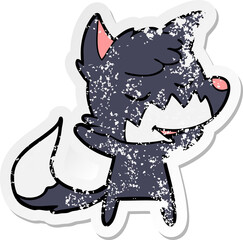 distressed sticker of a friendly cartoon fox